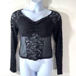 Avid Love Black Lace Long Sleeve Top NWT